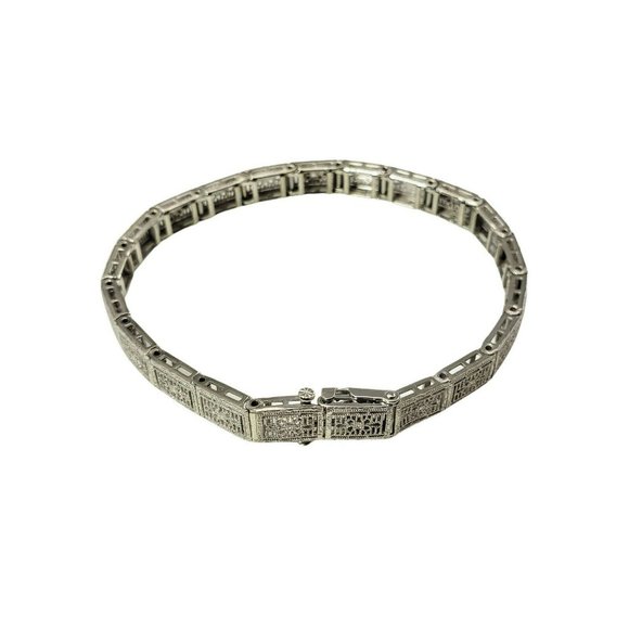 Vintage 10 Karat White Gold and Diamond Filigree Bracelet #11407 - Picture 4 of 9